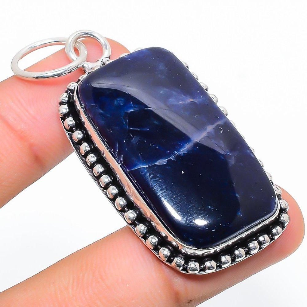 Sodalite Gemstone Handmade 925 Sterling Silver Jewelry Pendant 2.36" f6r25