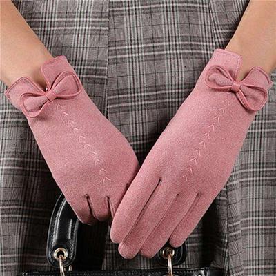 Utomhusridare för damer Tjocka varma handskar Bowknot Velvet Touch Screen Handskar