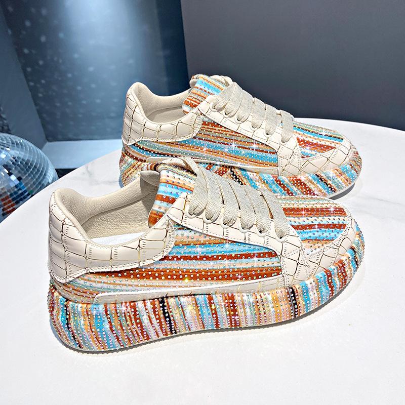 Colorful Starry Sky Rhinestone Sports Shoes for Women Thick Sole Mesh Comfortable Breathable Sports Shoes