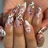24 Stück Rosa Press-on-Nägel Kunst Leopardenmuster Französisch Lang Mandel Form Falsche Nagelspitzen Fertig Tragbar Schleife Kirsche Design Falschnagel Set