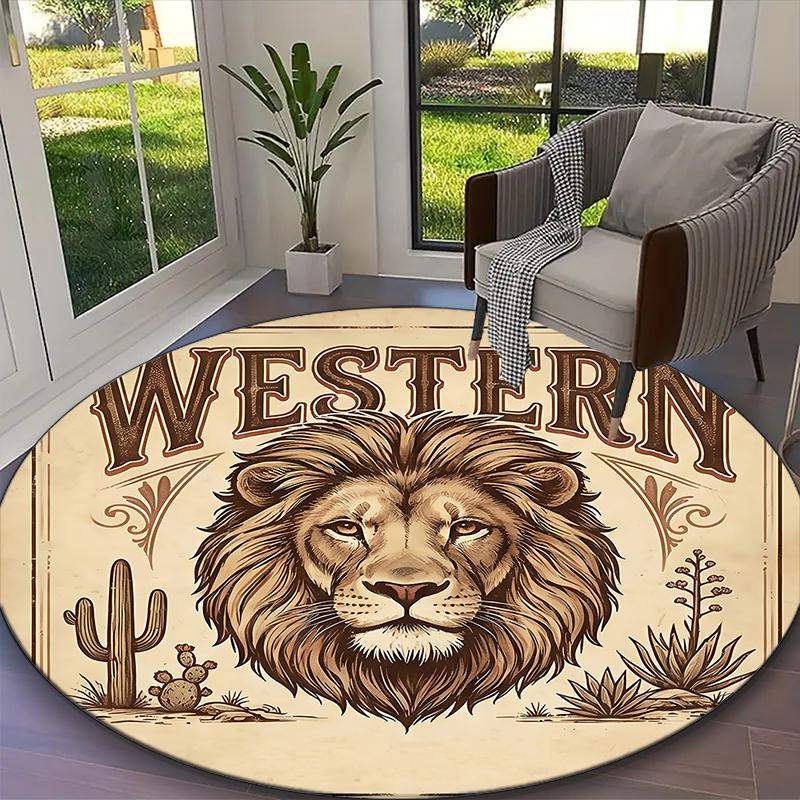 1pc General-purpose Rug, Cosmic Balanced Lion Printed Round Rug, Comfortable Office Chair Carpet, Home Entrance Floor Mat