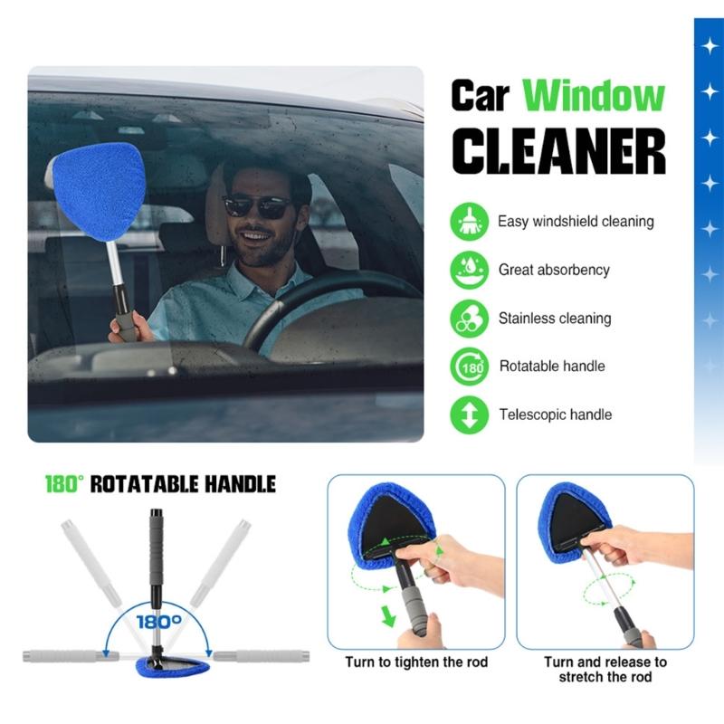 Extendable Windshield Cleaner With Rotating Head And 6 Microfiber Pad For Most Vehicle Type