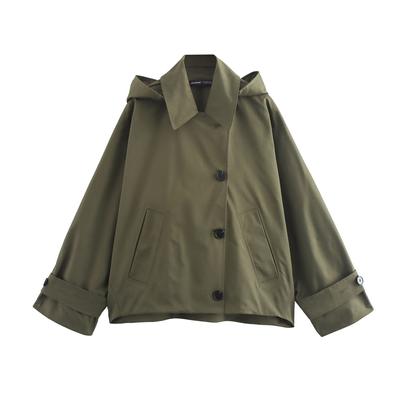 Women's Autumn Solid Color Personality Casual Jacket Long-sleeved Buttons Hooded Jacket