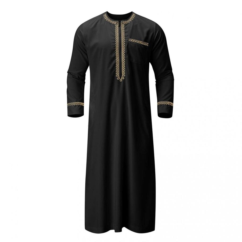 Cool and Handsome Menswear Men's Saudi Arabic Long Sleeve Robe Ramadan Muslim Dress Middle  Islamic Clothing