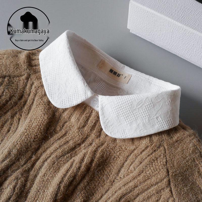 Women's Black Jacquard Cotton Dickey - Versatile Fake Collar for Spring Sweaters 