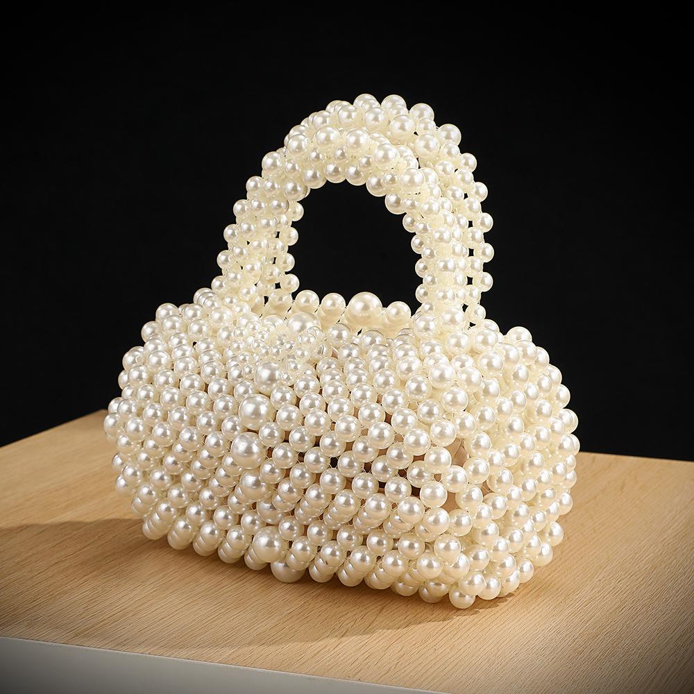 Elegante bolsa de noite com tecelagem de miçangas, estilosa e versátil, bolsa de mão para banquete e festa, bolsa de armazenamento de pérolas para saídas sociais
