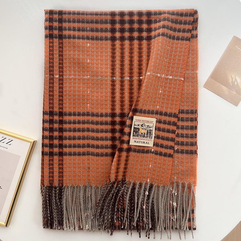 Double-sided plaid knitted fringed scarf women's autumn and winter new versatile thickened warm scarf student outer shawl