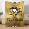 Name Custom Pittsburgh Penguins Logo Print Flannel Blanket High Quality Warm Comfortable Cover for All Seasons Perfect for Gifts Home Decor