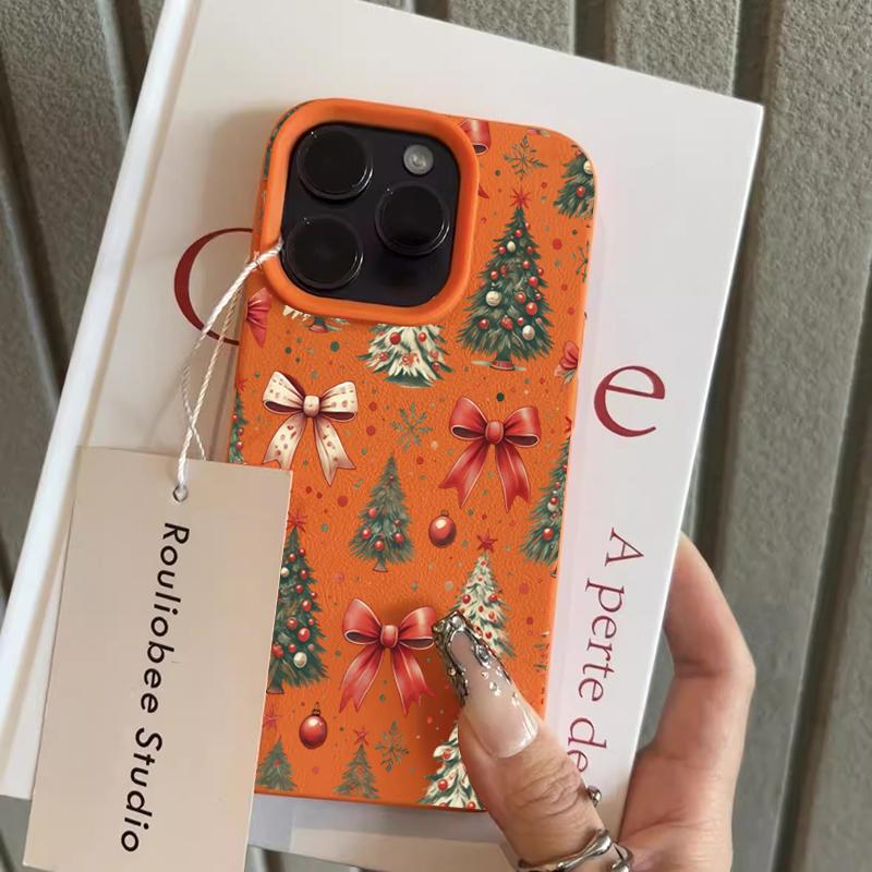 Christmas-Themed Red Tree Light Phone Case For iPhone 17 16 Pro Max 15 Plus 14 13 12 11 17Air XS Max XR X Faux Leather Cover