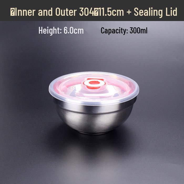 Large Double-Layer Insulated Stainless Steel Bowl with Lid - Anti-Scald, Anti-Drop, for Children and Adults, Ideal for Rice and Soup.