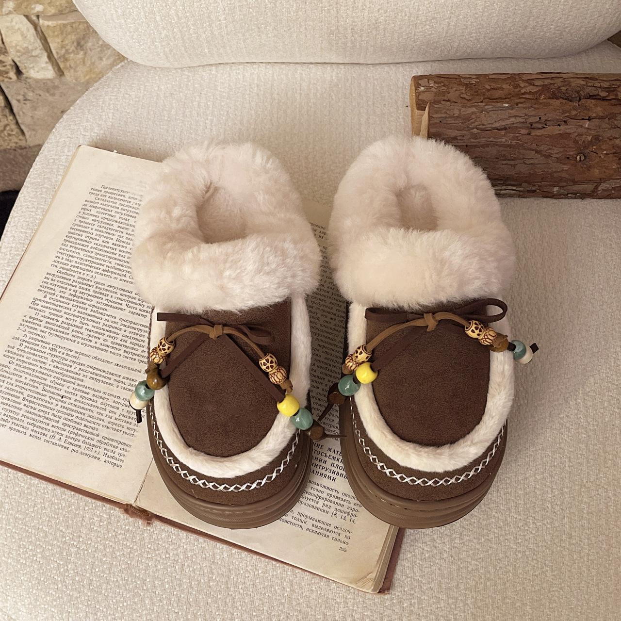

Mao Mao cotton slippers women s new winter indoor home heating plush thick-soled outer wear cotton confinement shoes 40-41 темно-коричневого кольору
