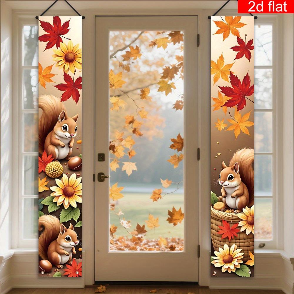 Fall Thanksgiving Porch Sign Cartoon Squirrel Nut 1 Pair Polyester Indoor Outdoor Decor