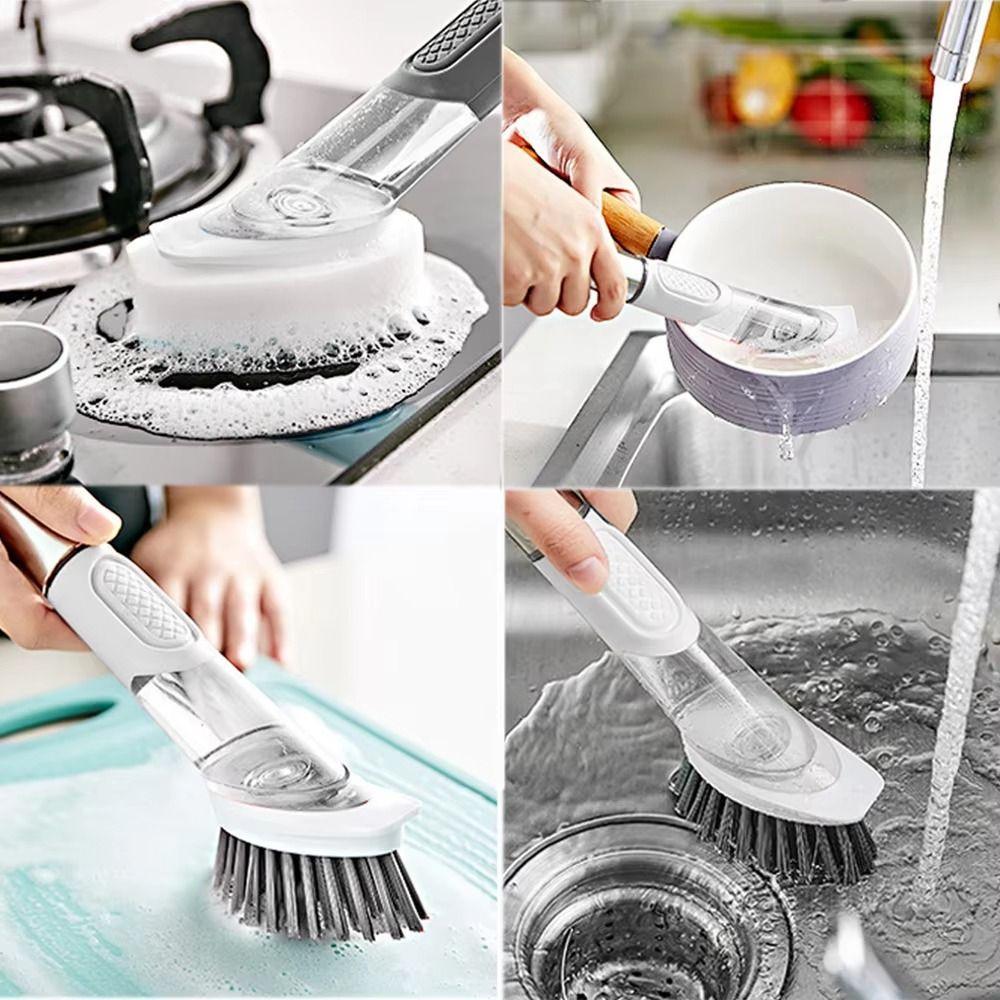 Removable Sponge Kitchen Cleaning Brush 3 In 1 Pot Washing Brush Scrubber Brush Household Tools