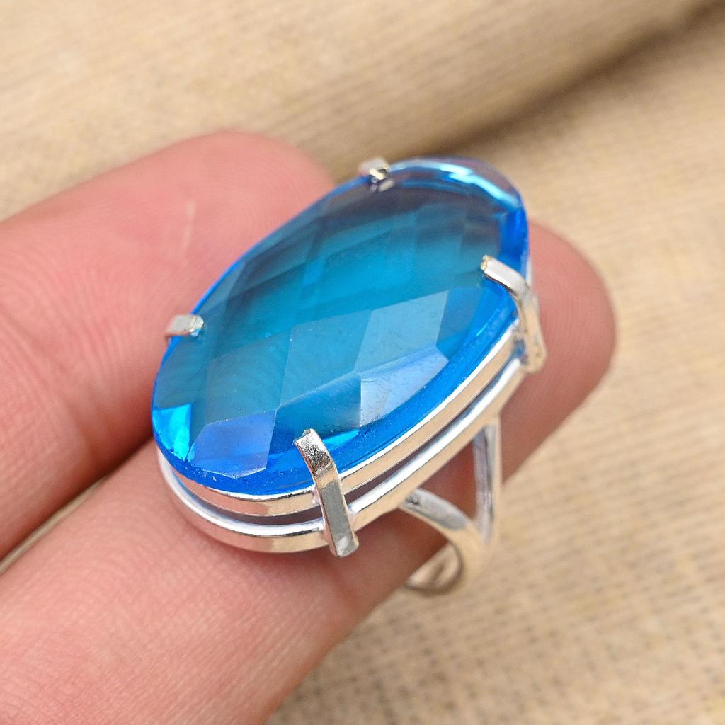 Blue Topaz Gemstone Handmade Jewelry 925 Solid Sterling Silver Ring For Her