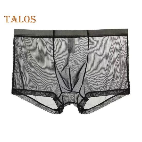 Men Boxer Underwear Summer Ultra Thin Perspective Mesh Yarn Shorts Briefs Mid-rise U-Convex Sexy Panties
