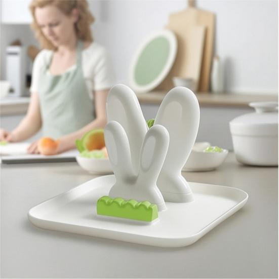 Pot Lid Organizer, with Drain Tray Double-Layer Card Slot, Cute Bunny Ears Shape Organizer, for Kitchen Pot Lids And Spatulas