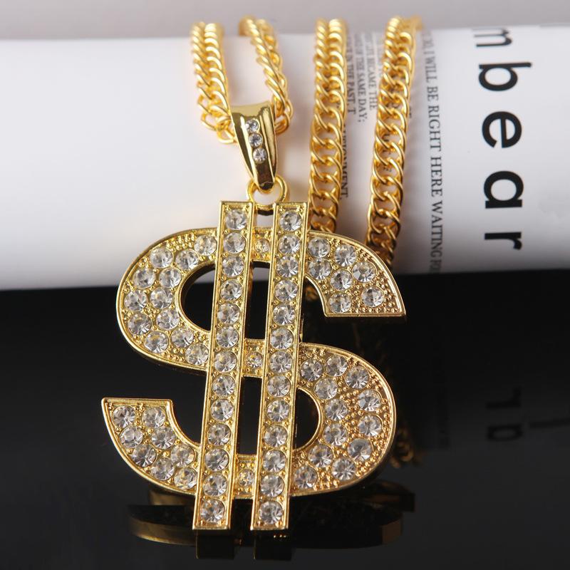 

gold-plated hip-hop necklace with diamond studded rhinestone necklace