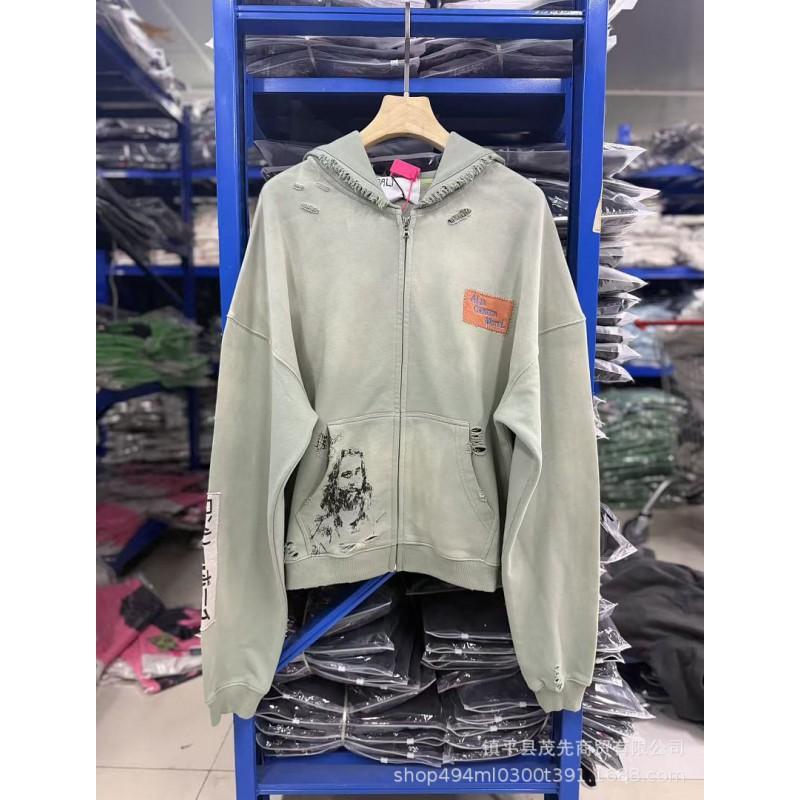 Paly Hollywood FW26 Knit Terry Hooded Sweatshirt Vintage Washed Distressed Loose Fit