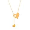 Double Heart Lariat Necklace Silver Tone Cutout Heart Pendant Y Shaped Chain for Women