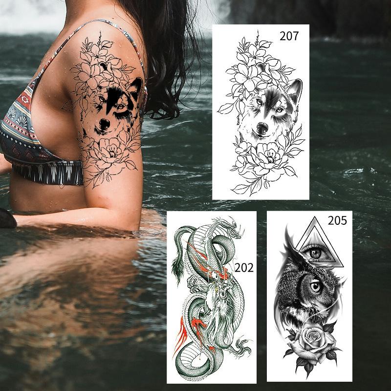 Cartoon Waterproof Full and Half Arm Tattoo Stickers with Creative Color Designs
