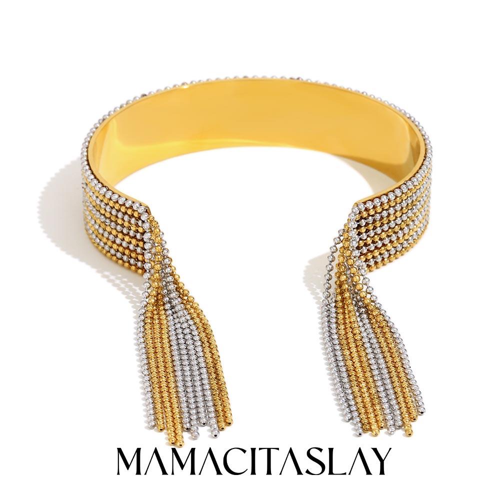 MamacitaSlay 316L Stainless Steel Chain Tassel Ring Bracelet Adjustable 18K PVD Plated Waterproof Jewelry For Women's Charm Gift