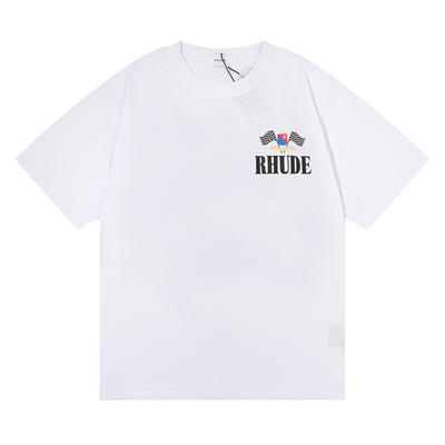 Cross-border European and American Trendy Brand RHUDE Micro-label Letter Flag Printing Short-sleeved T-shirt for Men and Women Couples High Street