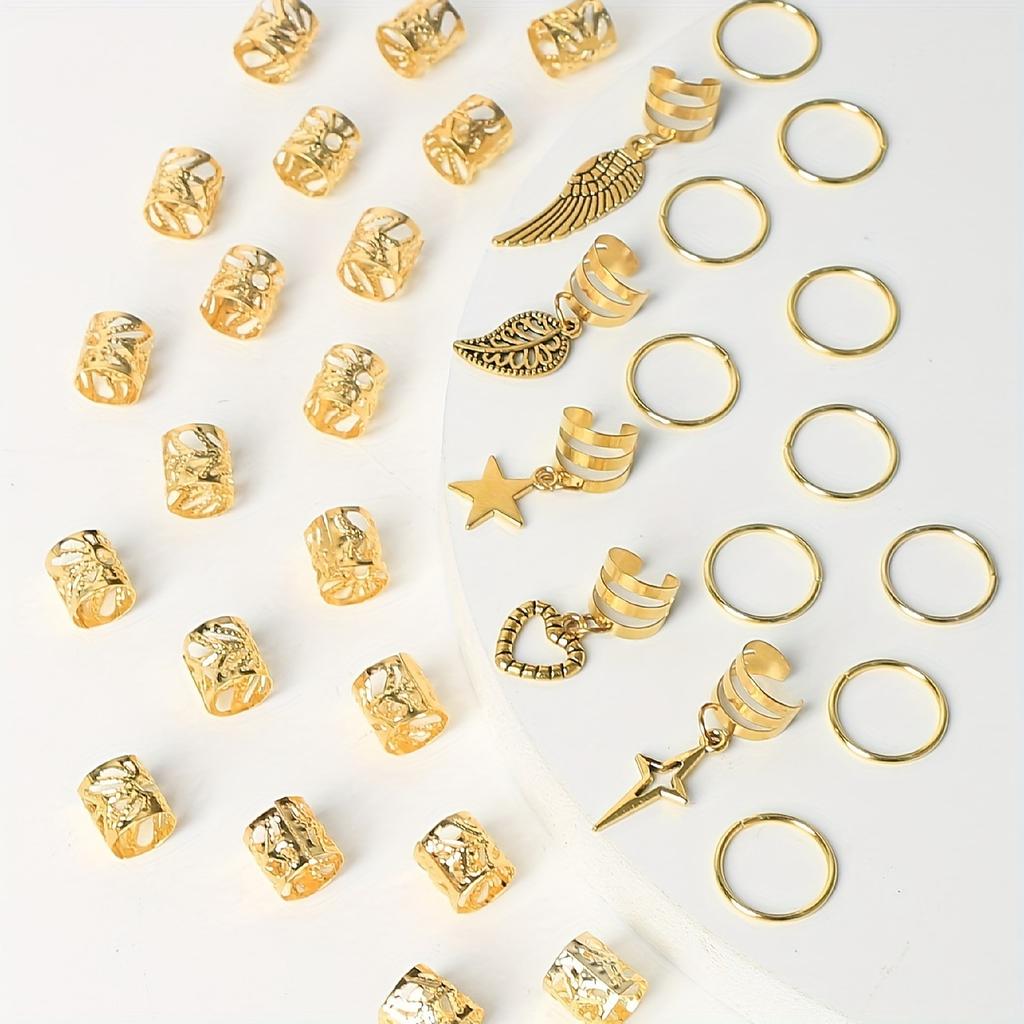 70/35pc Alloy Braid Hair Ring Dreadlock Loc Hair Jewelry Golden Braiding Cuffs Charms for Braids Hippie Hair Styling Accessories