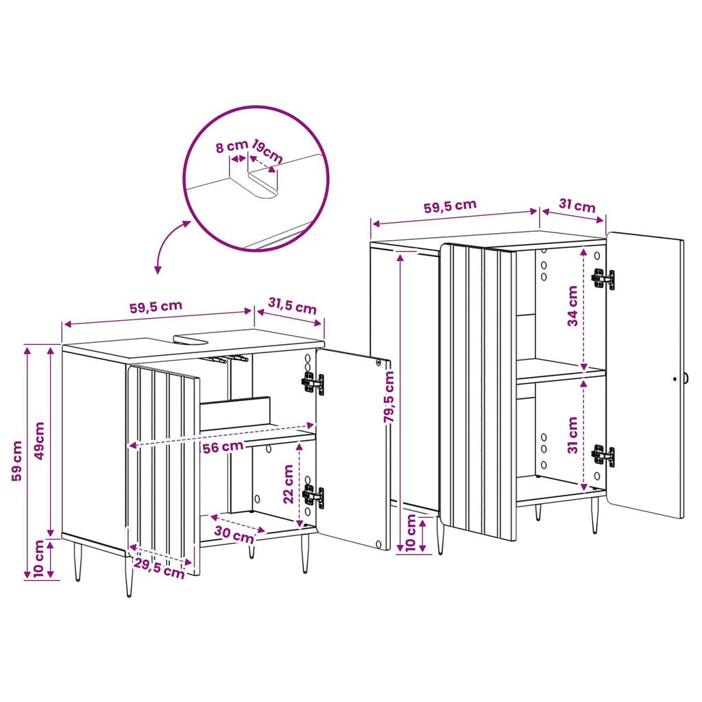 2 Piece Bathroom Cabinet Set ZWOLLE Sonoma Grey