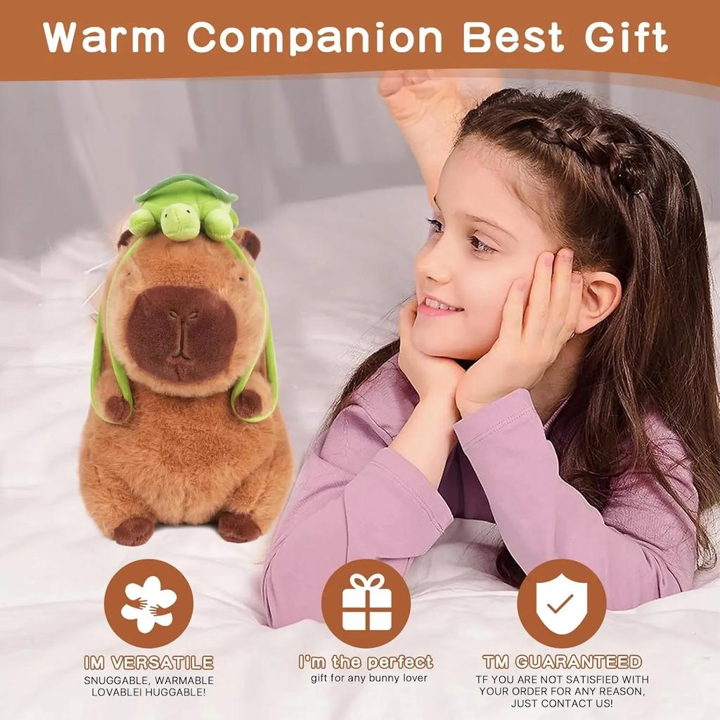 Pet Cute Capybara Plush with Turtle Backpack Kawaii Capibara Stuffed Aniamls Toys Keychain Bag Charms Gifts for Kids Brown