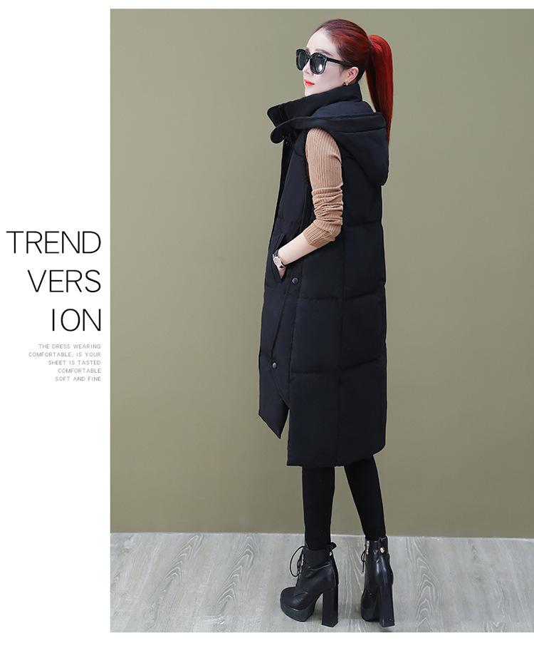 Autumn Winter Women's Solid Color Hooded Vest Loose Thickening Warm Women's Sleeveless Jacket