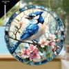 Blue Jay and Floral Stained Glass Wall Art, Ideal Gift for Nature Lovers, Friends, and Family, Nurseries, Vintage Home Decor Wall for Bar Kitchen, Res
