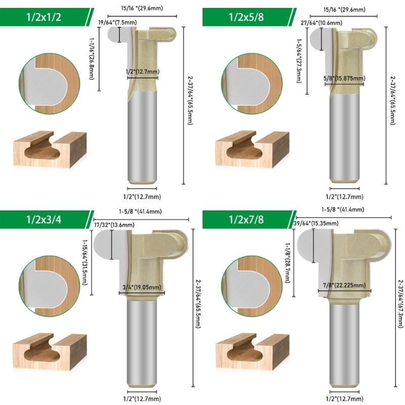 652F 12.7mm Shank C Shaped Routers Bit For Carpentry Cabinets And Wooden Crafts