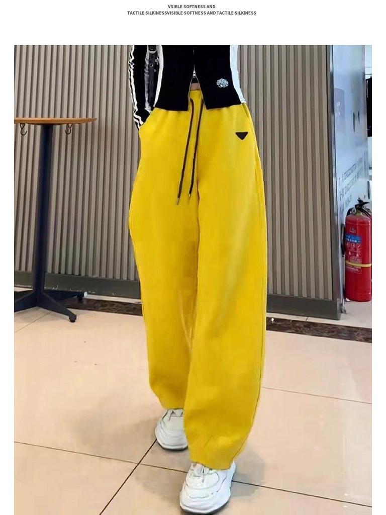 Women's 2025 Yellow Slimming Sweatpants - New Fashionable Casual Straight-Leg Wide-Leg Pants for Dance & Sports.