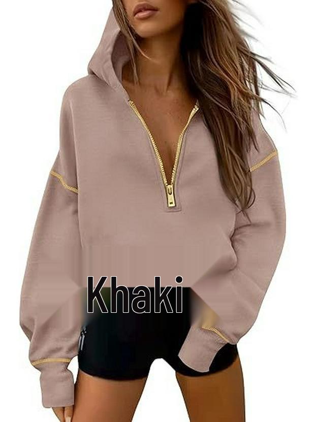 

Жіночий худі з довгим рукавом, напівзастібкою та укорочений - Повсякденна осінньо-зимова мода 2025 Extra Large хакі