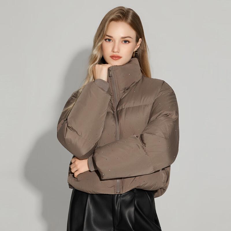 TaTu Petite Stand-up Collar Rhinestone Short Down Jacket