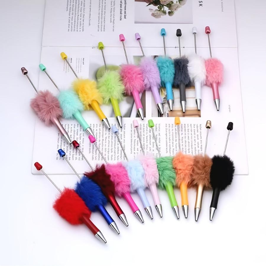 7pcs Cute Furry Puff Pens, Colorful Plush Ballpoint Pens, DIY Bead Pen Set, Aesthetic Writing Pens for Back To School, Birthday & Holiday Gifts