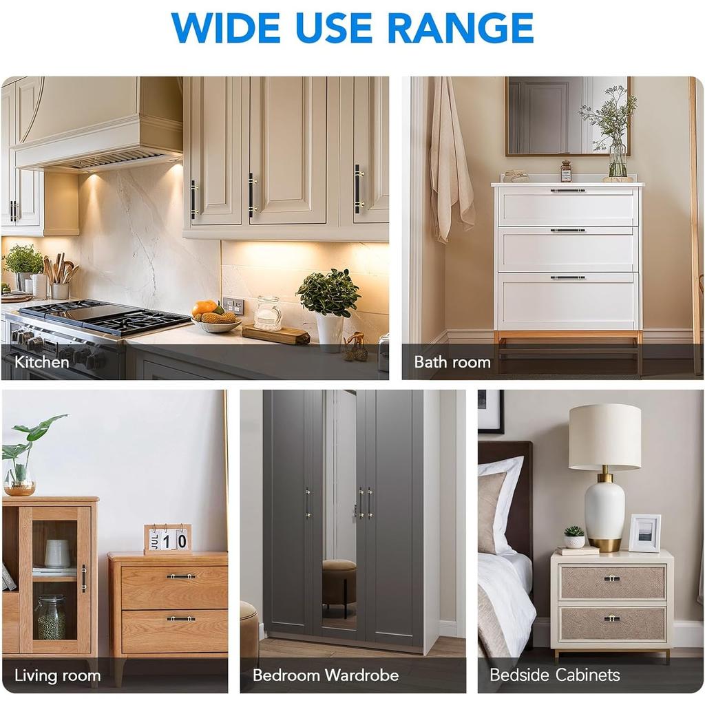 6pack Matte Black Brushed Brass T Bar Cabinet Pulls,Modern Drawer Handles Decorative Hardware for Cabinets Dressers