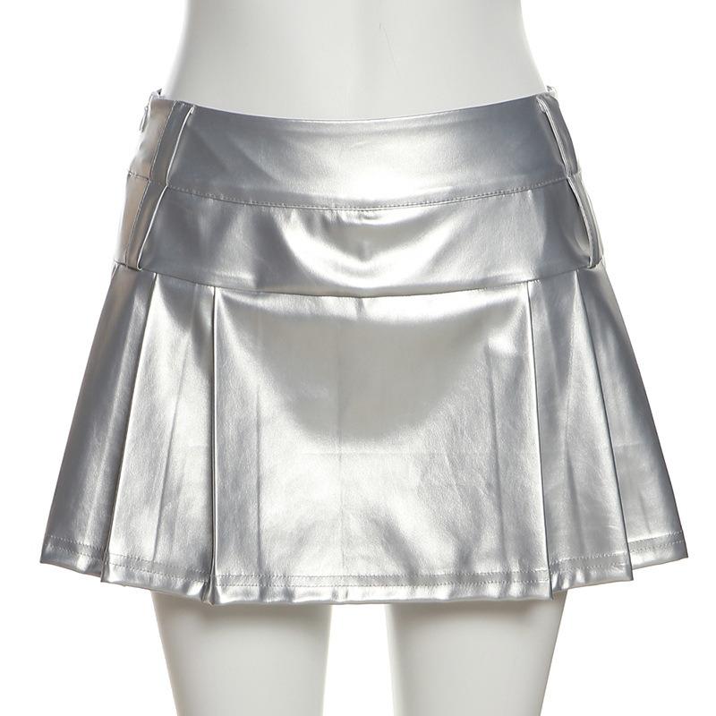 Spring Summer Women's Solid Color Slim-fit Street Fashion High Waist Skirt Pleated Skirt