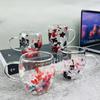 250/350ml Double Wall Coffee Mug With Handles Clear Milk Cups Gifts Glass Cup Fill Artificial Simulation Flowers Teacup