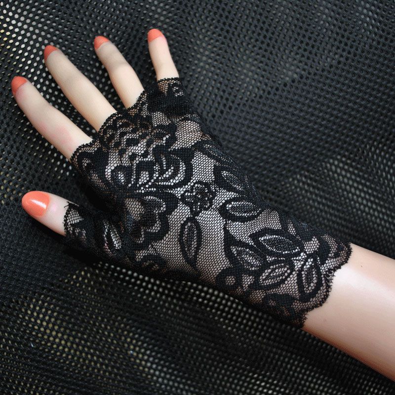 New Elastic Lace Half Finger Gloves Thin Short Finger Leakage Sun Protection Driving Non Slip UV Protection Scar Covering Tattoo