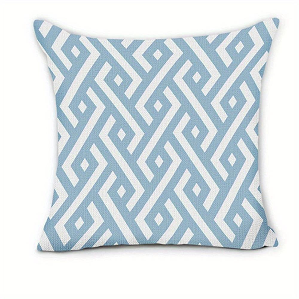 Home Decor Blue Geometric & Floral Home Sweet Home Pillows Pattern Cushion Cover Suitable For Sofa Bedroom Car Pillow Cover