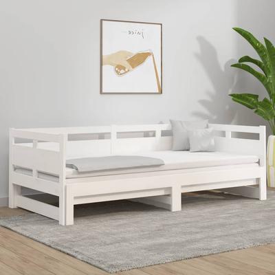 Vidaxl Pull-out Bed, Solid Pine Wood, White, 2X(90X200) Cm