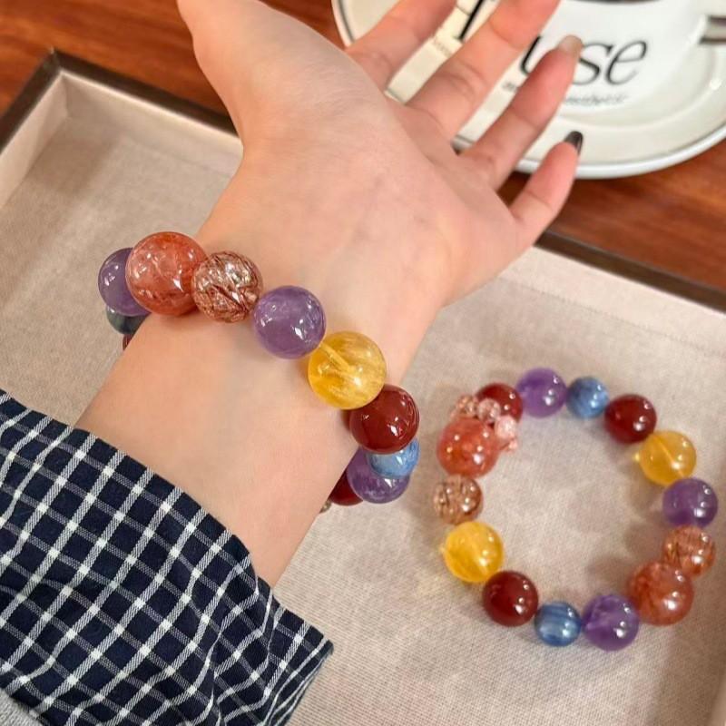 Rainbow Sugar Original Natural Amethyst Blue Crystal Bracelet Dopamine Style Delicate Personalized Jewelry Women