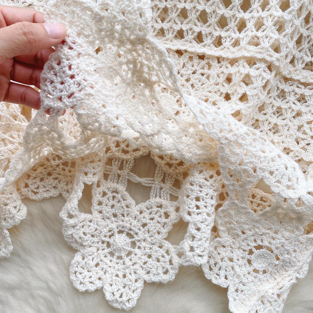 Summer Elegant Hollow Out Holiday Blouse Women O Neck Long SLeeves Embroidery Shirt Floral Solid Plaid Sheer Sexy Tops Beach Party