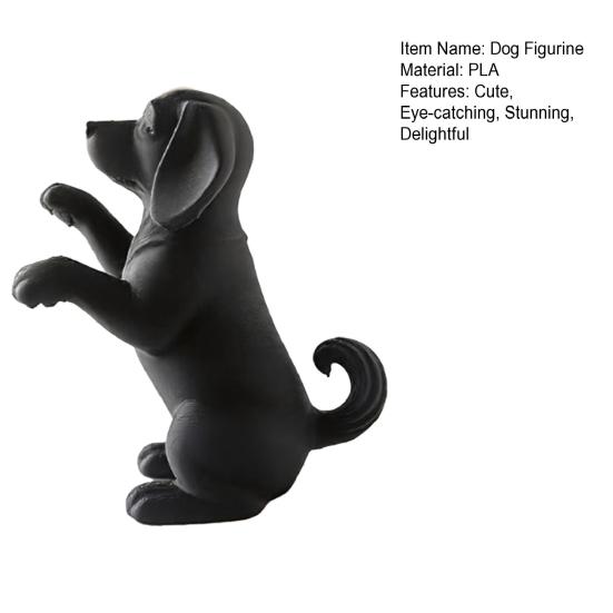 3D Printed Cute Dog Figurine Funny Puppy Sculpture Desktop Small Black Dog Ornament for Shelf Desk Home Office Decor