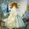 Vestito da Bambina Verde Menta in Tulle con Fiori 3D e Fiocchi Vestito da Fata per Festa per Bambini