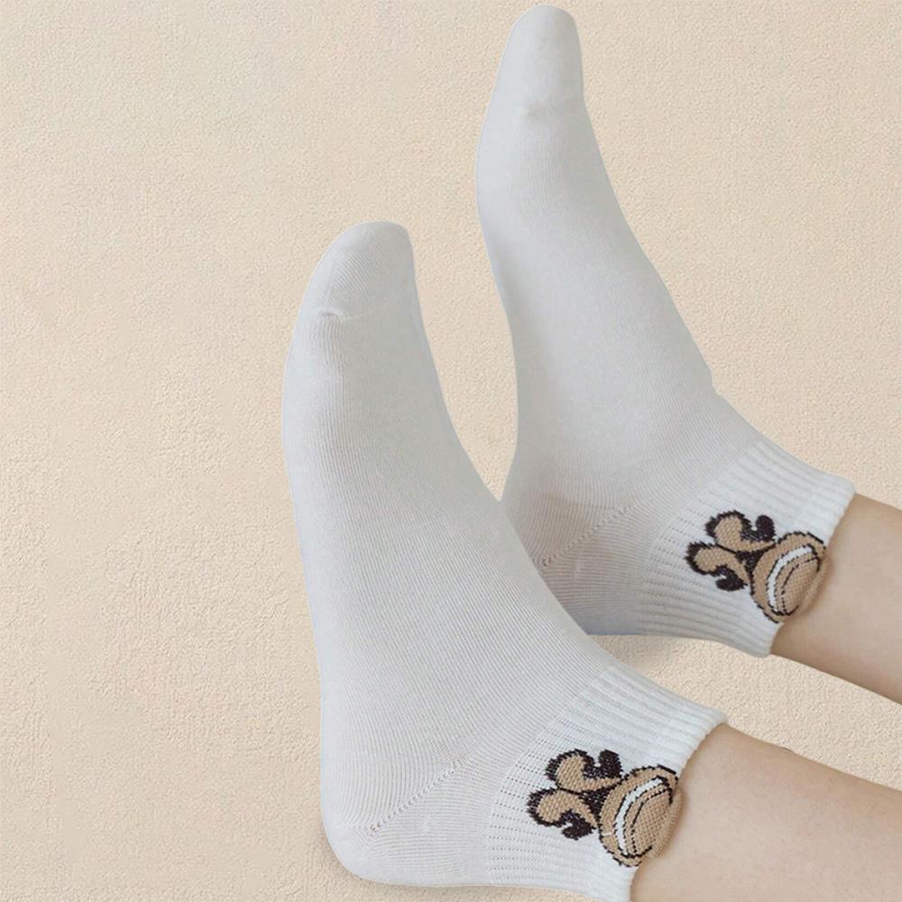 5 pares de calcetines tobilleros con estampado de dibujos animados para mujer, versátiles, modernos, creativos, transpirables, cómodos e informales.