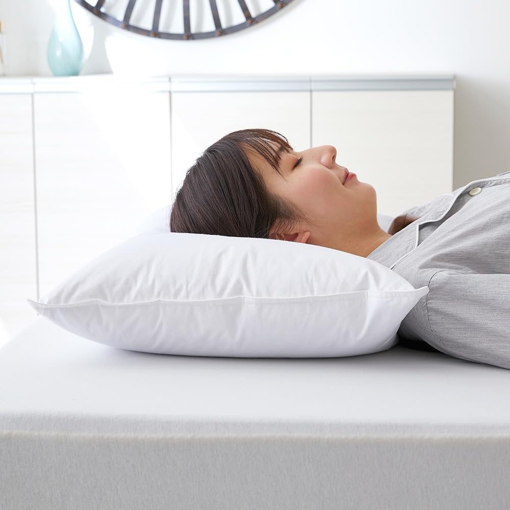 Showa Nishikawa Down Pillow, 85% Feather, 15% Down, 100% Cotton Cover, Approx. 63 X 43cm, with Moderate Elasticity and Sinking for Firm Head Support