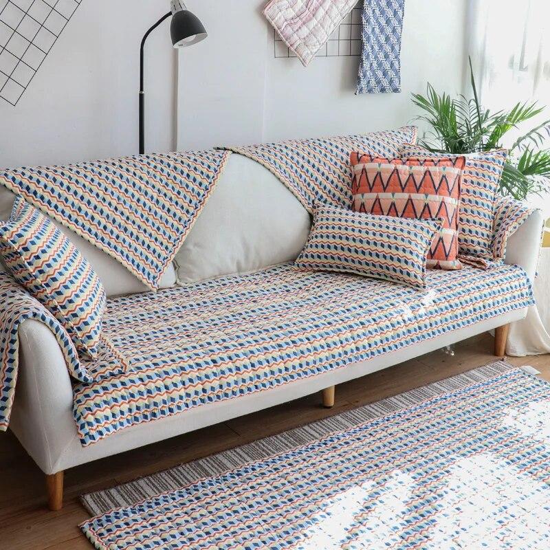 

Полосатый хлопковый чехол для дивана, противоскользящий чехол для домашних животных, чехол для дивана, полотенце для дивана для гостиной, L-образный диван, деко 50x50cm 1pcs