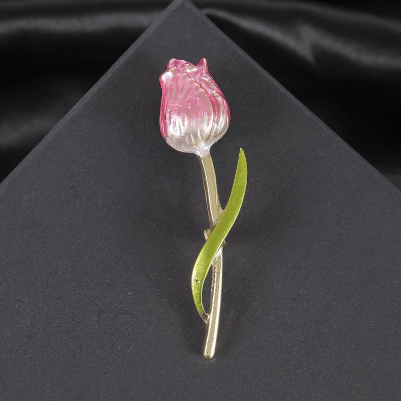 Gradient Pink Enamel Tulip Brooch Luxury Flower Pin Elegant Women Accessory for Bridesmaid Dress Wedding Party